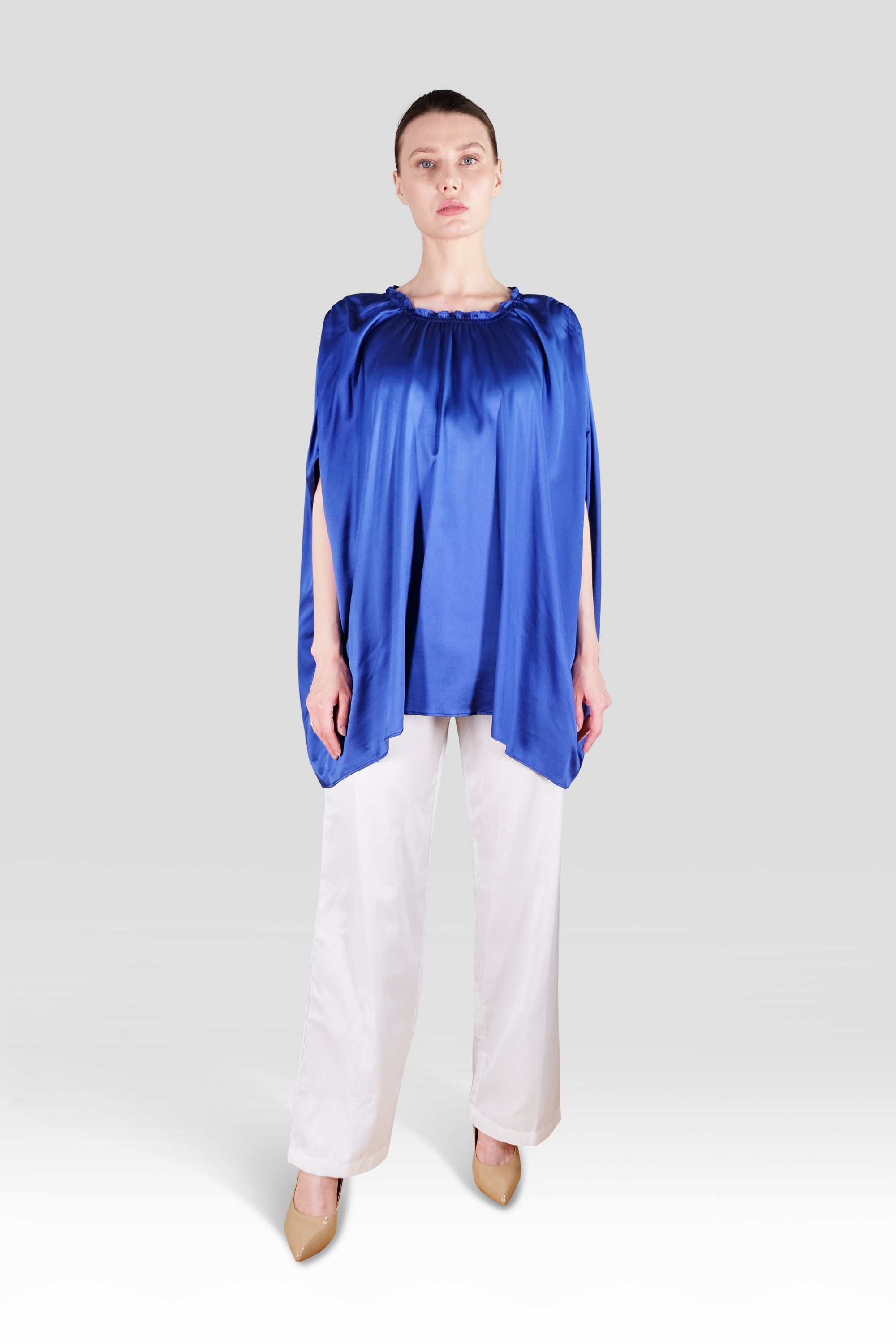 SILK GATHERED FRILL BLOUSON