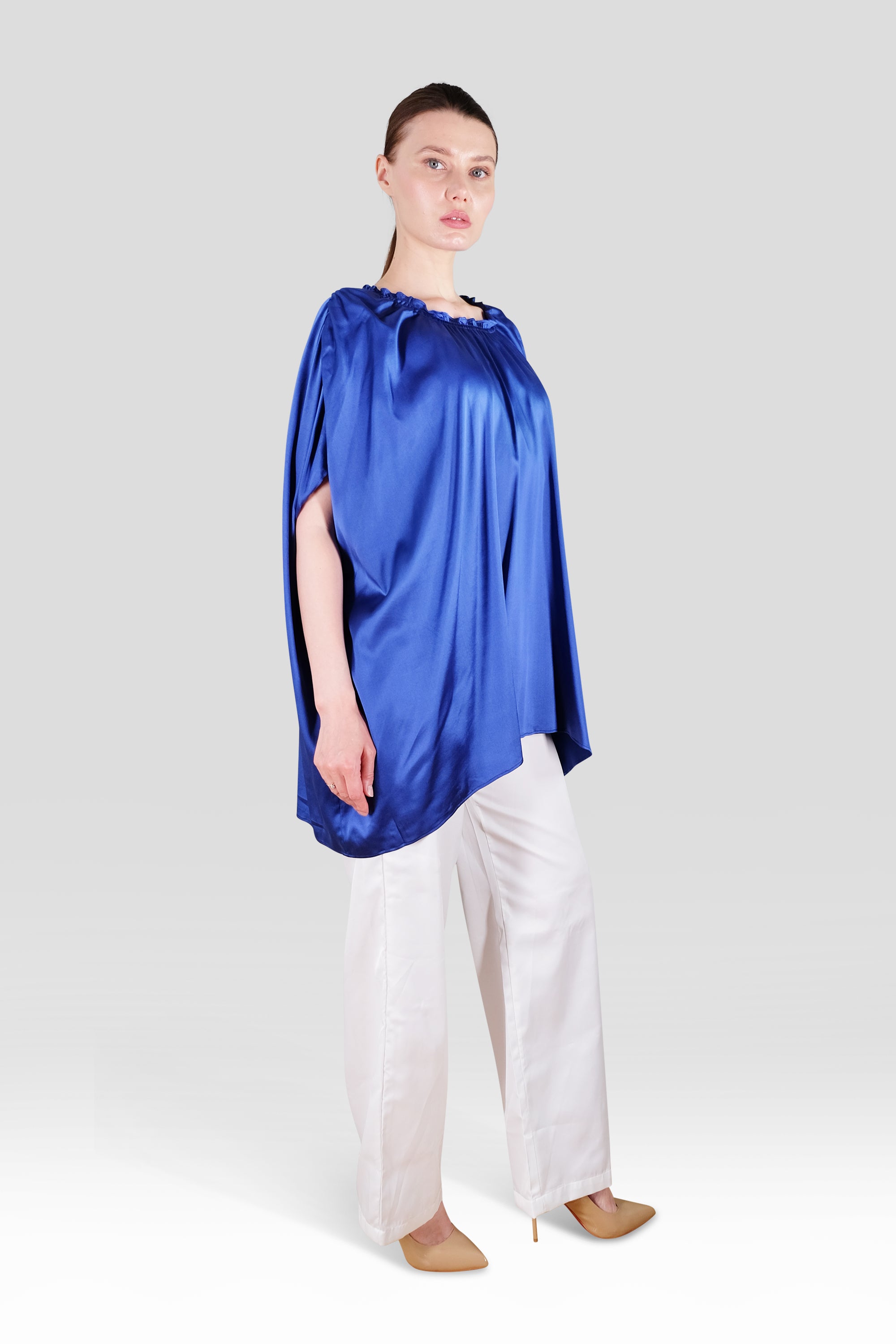 SILK GATHERED FRILL BLOUSON