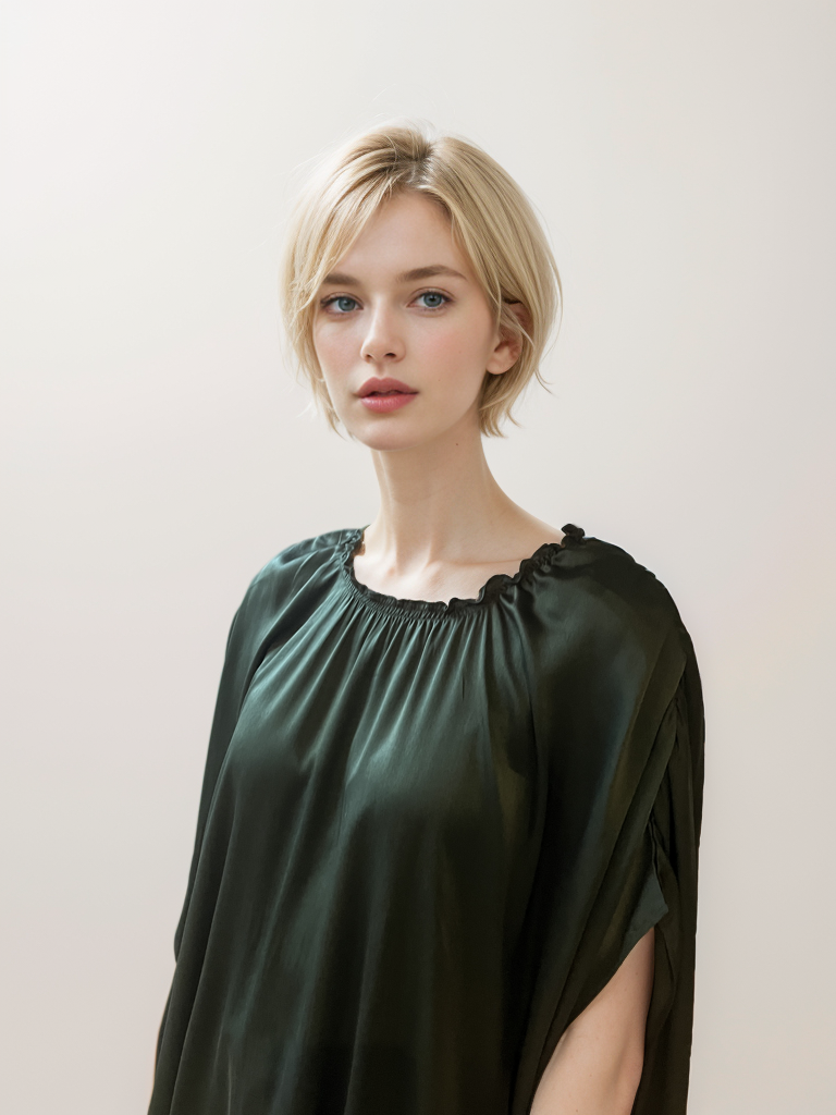 SILK GATHERED FRILL BLOUSON